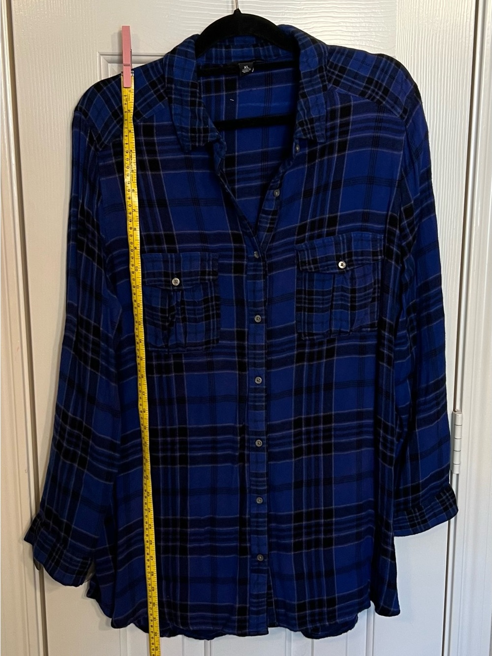 intro. Royal Blue and Black Plaid Button-Down Shirt